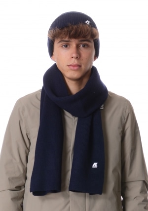KWAY Sciarpa uomo blu scuro Etienne cardigan stitch wool