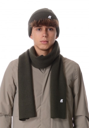 KWAY Sciarpa uomo verde militare Etienne cardigan stitch wool
