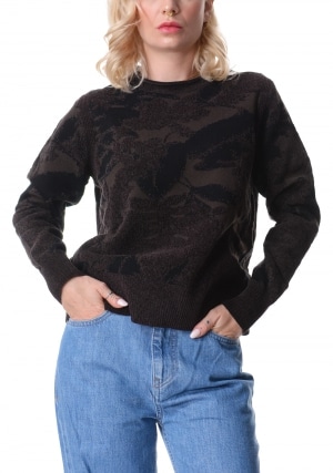 RRD Maglia donna marrone collo a giro velluto damascato