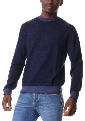 SUN68 Maglia uomo blu scuro girocollo chicco di riso