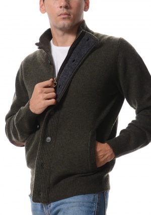 BARBOUR Cardigan uomo verde bottoni toppe