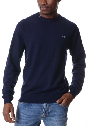 SUN68 Maglia uomo blu scuro girocollo