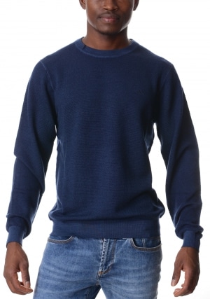 SUN68 Maglia uomo blu scuro girocollo chicco di riso