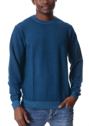 SUN68 Maglia uomo blu profondo girocollo chicco di riso
