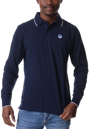 NORTH SAILS Polo uomo blu scuro piqué maniche lunghe bordino contrasto