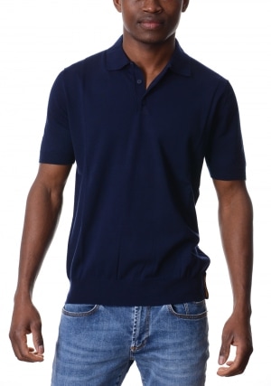 KWAY Polo uomo blu scuro Pleyne in maglina di cotone maniche corte