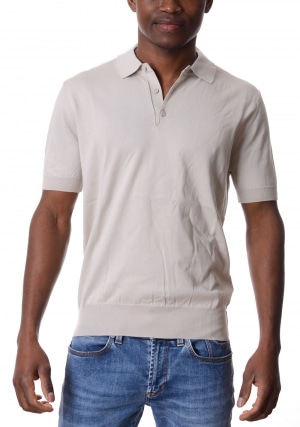 KWAY Polo uomo beige Pleyne in maglina di cotone maniche corte