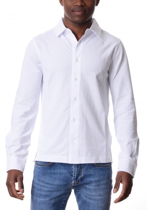 KWAY Polo camicia uomo bianca Timothee piqué maniche lunghe