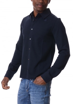 KWAY Polo camicia uomo blu scuro Timothee piqué maniche lunghe
