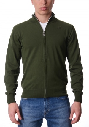 KWAY Cardigan uomo verde scuro Finny cotton PS zip intera