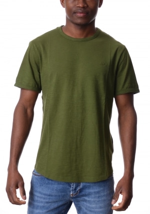 SUN68 Tshirt uomo verde scuro fondo tondo fiammata maniche corte