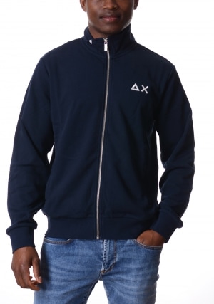 SUN68 Felpa uomo blu scuro zip intera logo contrasto