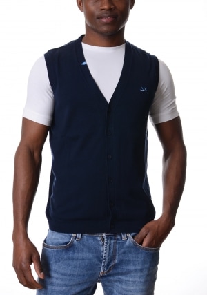 SUN68 Smanicato blu scuro uomo con bottoni logo in contrasto