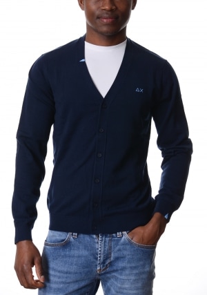 SUN68 Cardigan uomo blu scuro con bottoni logo in contrasto