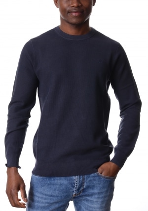 SUN68 Maglia uomo blu scuro girocollo nido d'ape