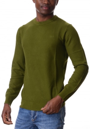 SUN68 Maglia uomo verde scuro girocollo nido d'ape
