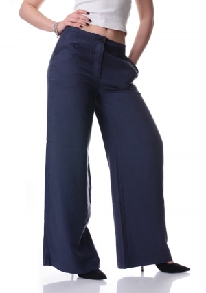 ECOALF Pantalone donna blu scuro Sabine in lino tasche francesi