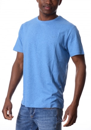 SUN68 Tshirt uomo celeste girocollo jersey misto lino