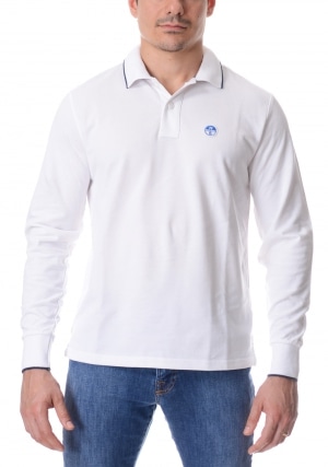 NORTH SAILS Polo uomo bianca piqué maniche lunghe bordino contrasto