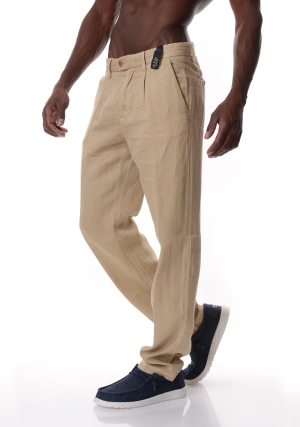 ATPCO pantalone uomo beige bleecker in lino tasca americana pinces frontali