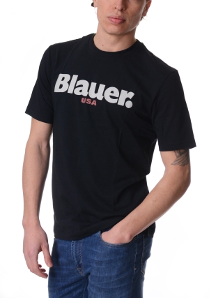 BLAUER tshirt uomo nera ernst logo stampato in contrasto maniche corte