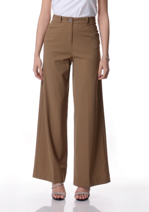 RRD pantalone palazzo donna cammello surflex livia vita alta tessuto elasticizzato surflex