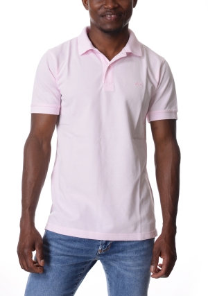 SUN68 polo uomo rosa in piquet di cotone maniche corte