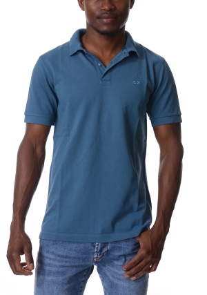 SUN68 polo uomo avio in piquet di cotone maniche corte