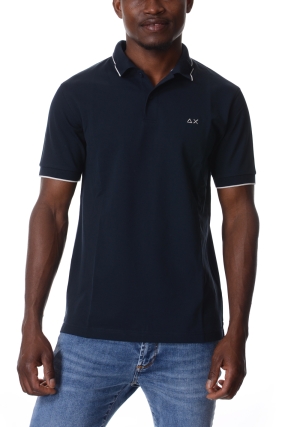 SUN68 polo uomo blu scuro con dettagli a contrasto maniche corte