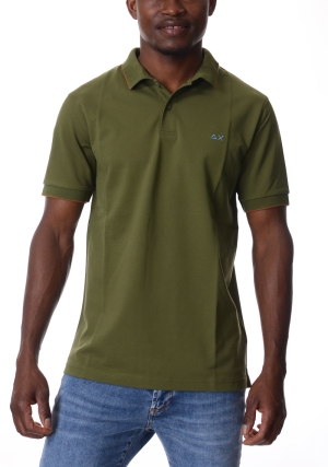 SUN68 polo uomo verde militare con dettagli a contrasto maniche corte