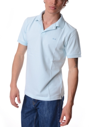 SUN68 polo uomo celeste con stampa paisley maniche corte