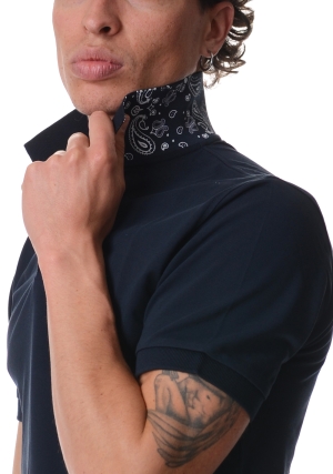 SUN68 polo uomo blu scuro con stampa paisley maniche corte