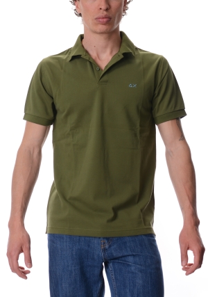 SUN68 polo uomo verde militare con stampa paisley maniche corte