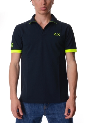 SUN68 polo uomo blu scuro maxi logo maniche corte