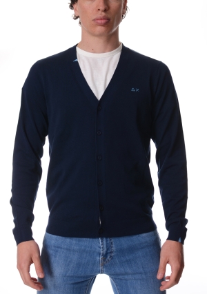 SUN68 cardigan uomo blu scuro in maglia di cotone