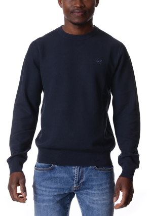SUN68 maglia uomo blu scuro girocollo trattamento vintage washed