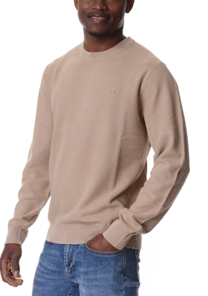 SUN68 maglia uomo beige girocollo trattamento vintage washed