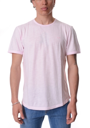 SUN68 tshirt uomo rosa in cotone fiammato logo ricamato maniche corte