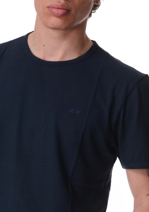SUN68 tshirt uomo blu scuro in cotone fiammato logo ricamato maniche corte