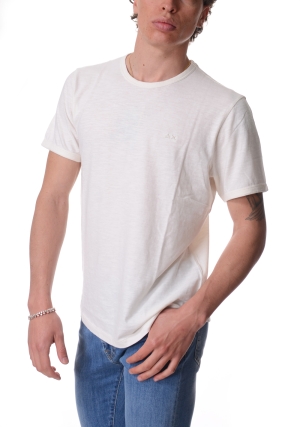 SUN68 tshirt uomo bianca in cotone fiammato logo ricamato maniche corte