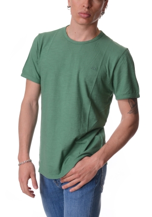 SUN68 tshirt uomo verde in cotone fiammato logo ricamato maniche corte