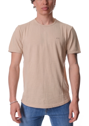 SUN68 tshirt uomo beige in cotone fiammato logo ricamato maniche corte