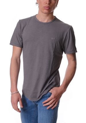 SUN68 tshirt uomo grigia in cotone fiammato logo ricamato maniche corte