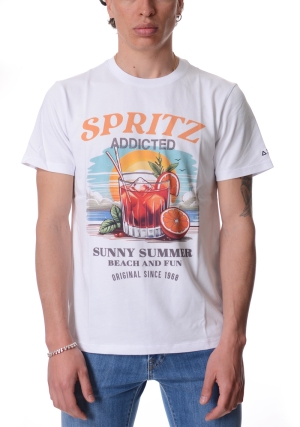 SUN68 tshirt uomo bianca stampa spritz maniche corte
