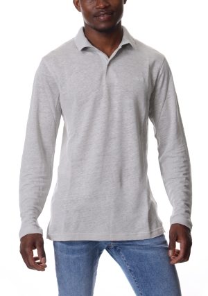 SUN68 polo uomo grigio chiaro in lino maniche lunghe