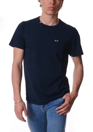 SUN68 tshirt uomo blu scuro in jersey con taschino maniche corte