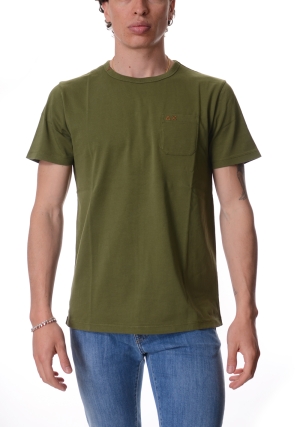 SUN68 tshirt uomo verde militare in jersey con taschino maniche corte