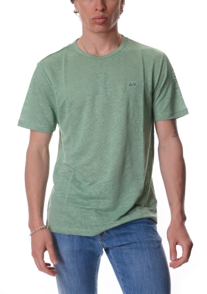SUN68 tshirt uomo verde in jersey di lino maniche corte