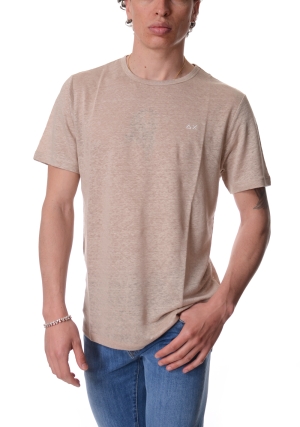 SUN68 tshirt uomo beige in jersey di lino maniche corte