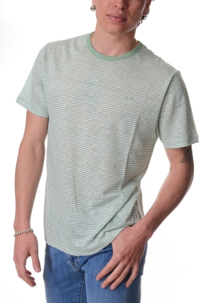 SUN68 tshirt uomo verde chiaro a righe in jersey di lino maniche corte